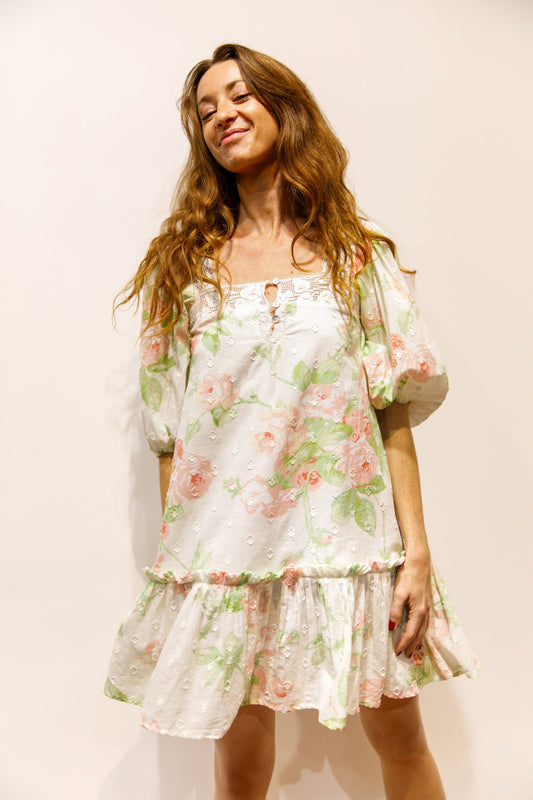 Robe courte imprimée roses – Anna