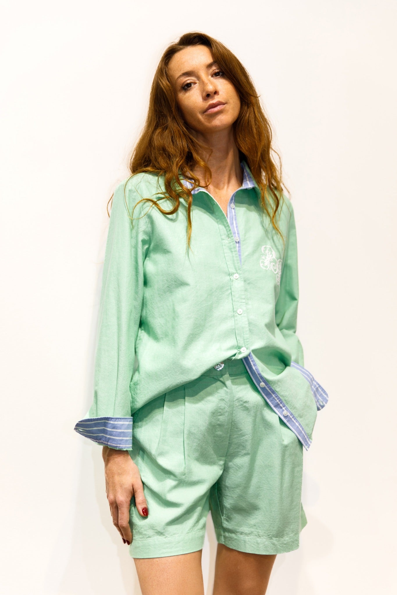 Chemise oxford menthol brodée – Babeth BB