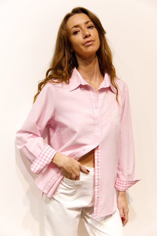 Chemise rose en coton Oxford brodée – Babeth BB