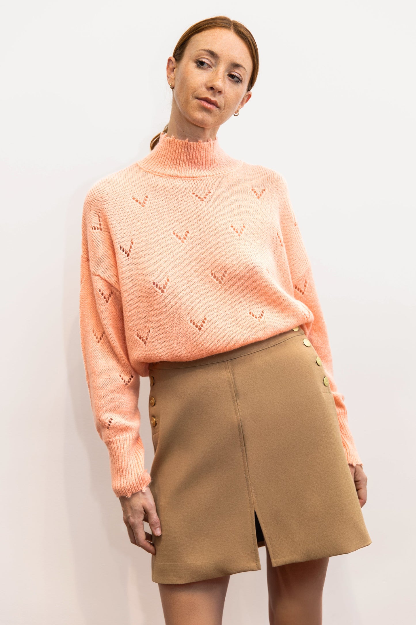 Pull col cheminée rose - Cortina