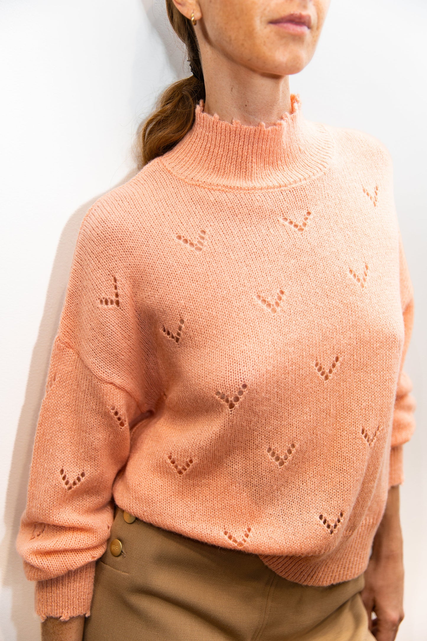 Pull col cheminée rose - Cortina