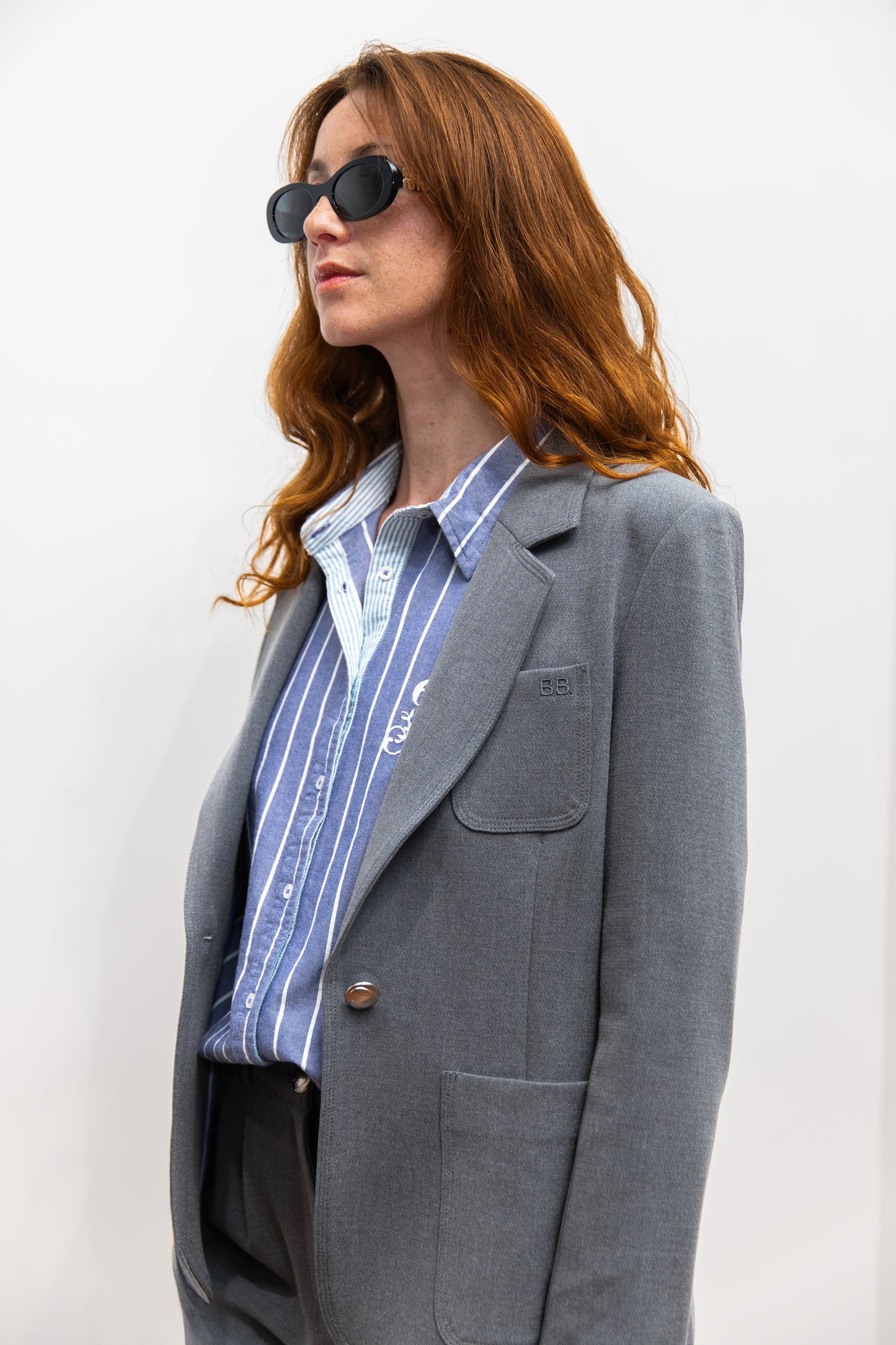 Blazer gris doublure rayée - Yves