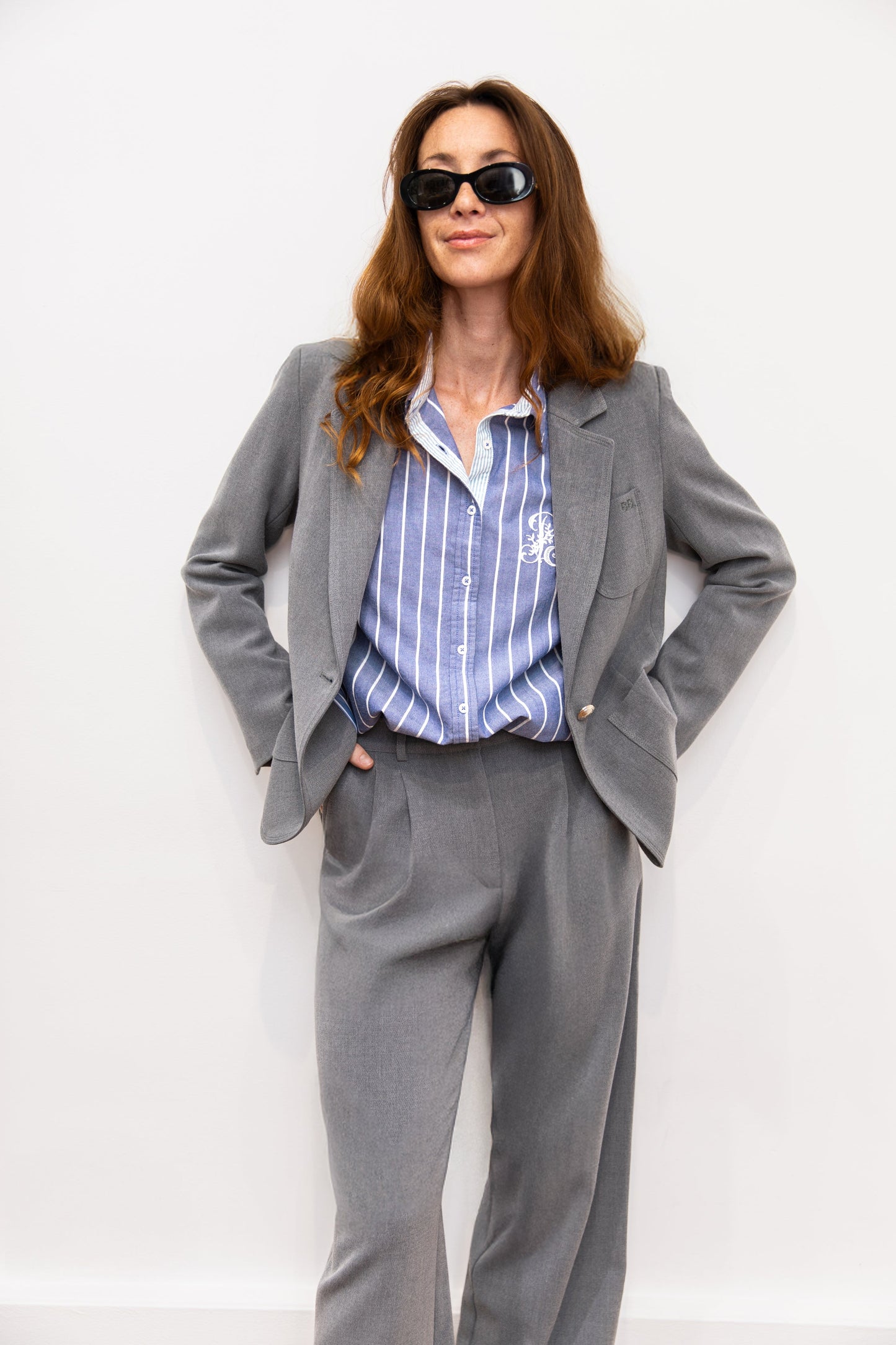 Blazer gris doublure rayée - Yves