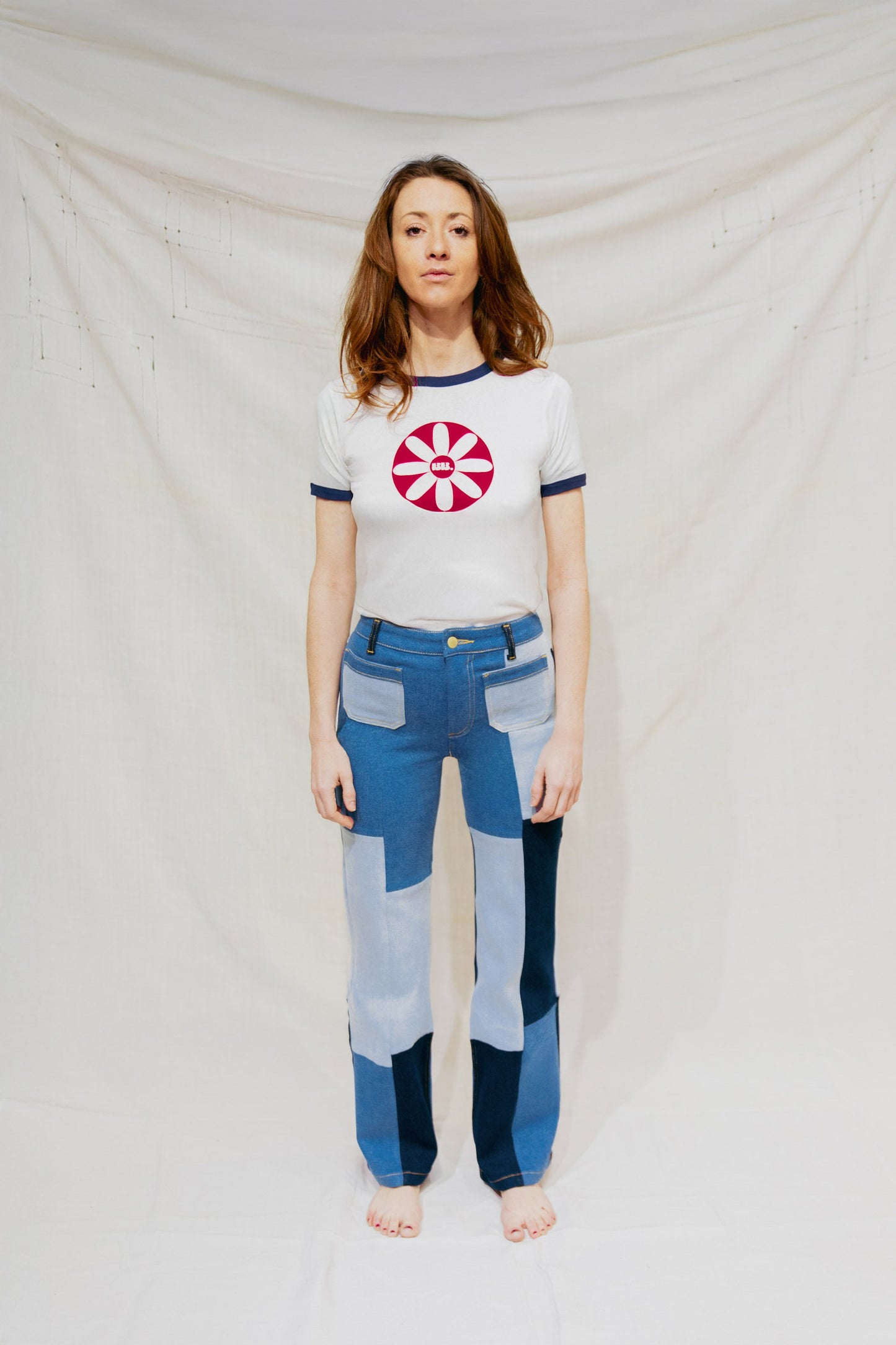 Jean évasé Bleu - Patchwork