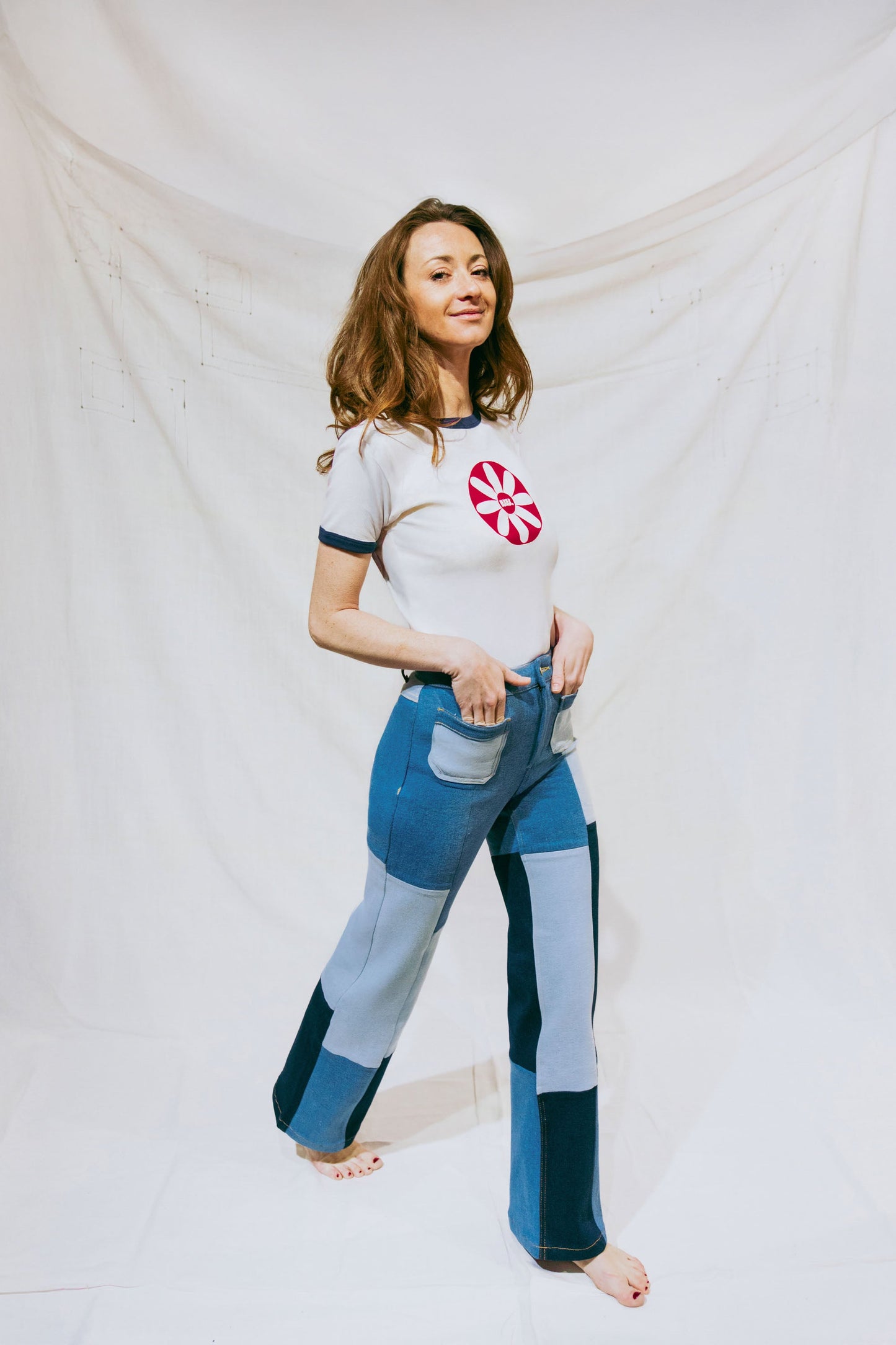 Jean évasé Bleu - Patchwork