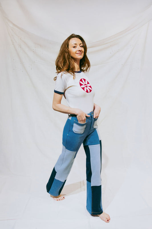 Jean évasé Bleu - Patchwork