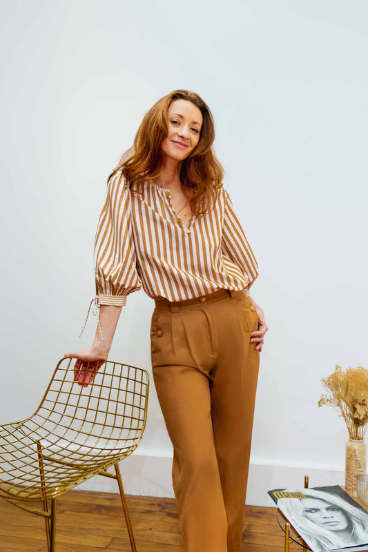 Blouse à rayures beiges et blanches - Parasol