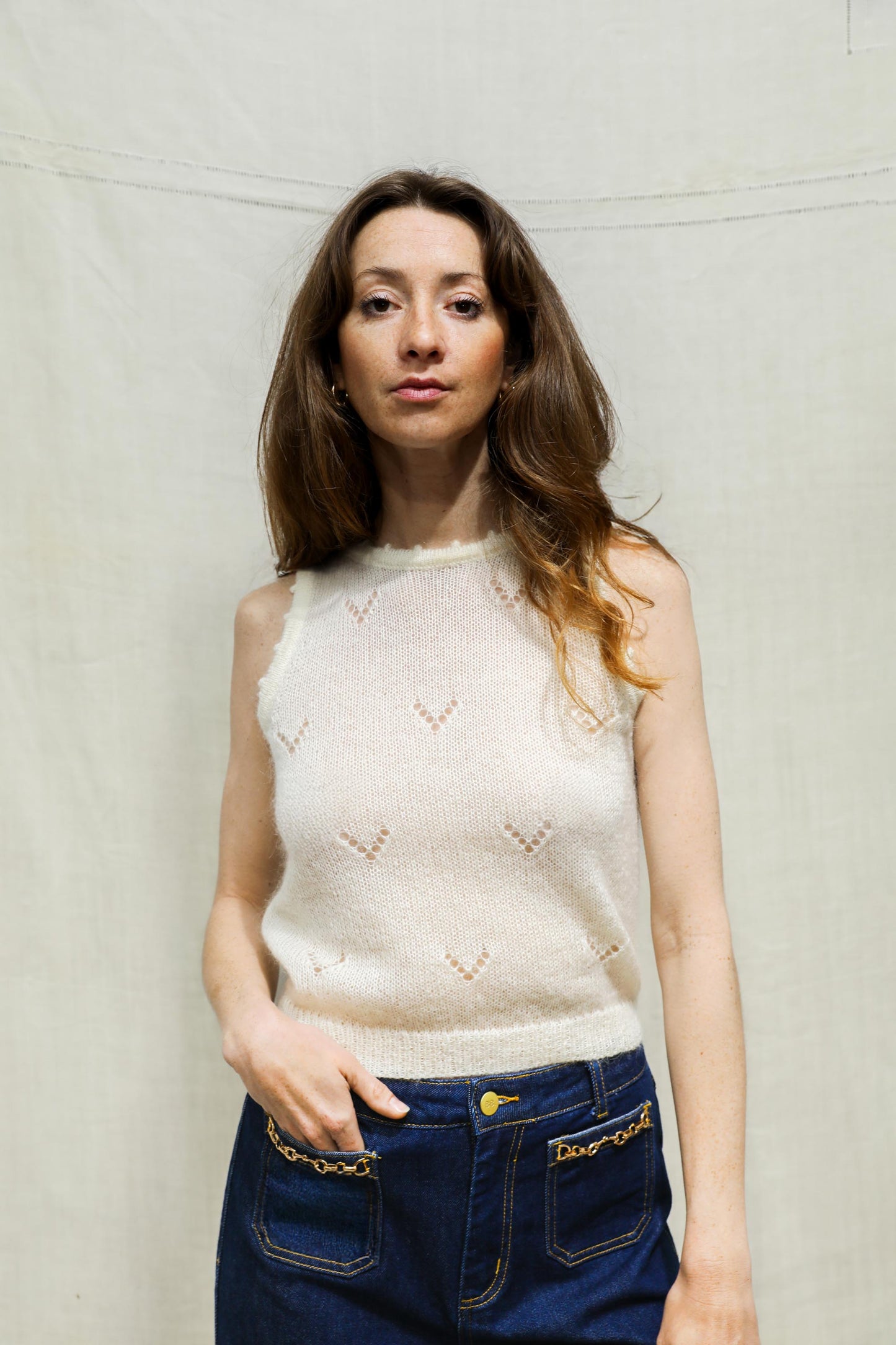 Top ajouré en maille écru - Idylle