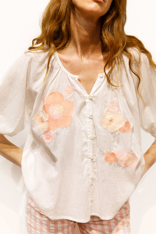Blouse blanche brodée fleurs – Bloom