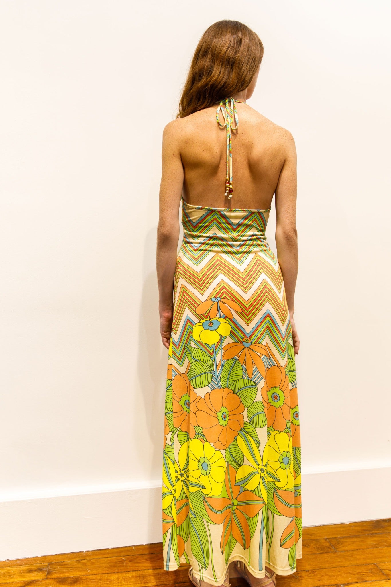 Robe maxi dos nu imprimé Tropicana – Brazilia