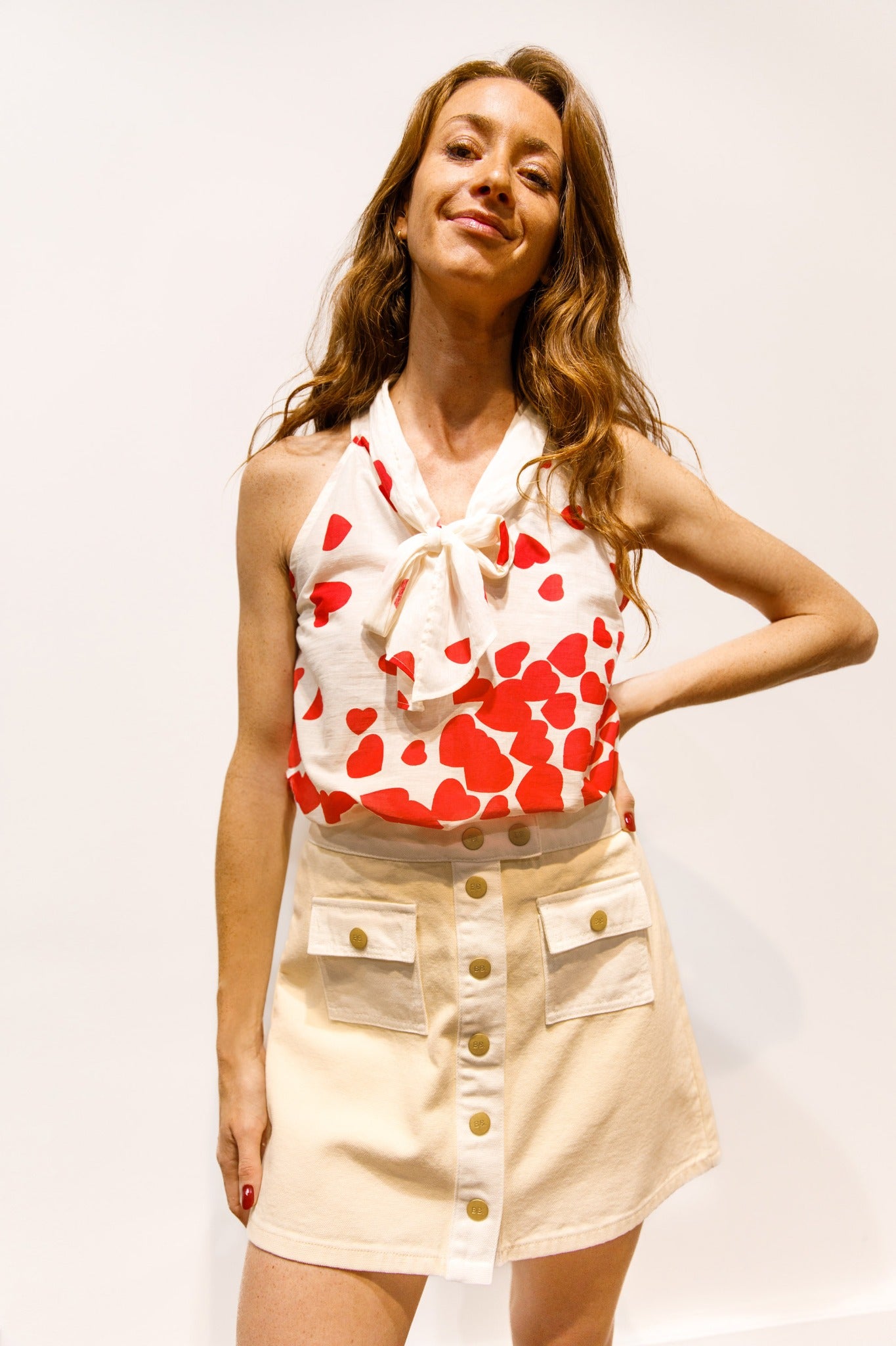 Top imprimé cœurs à col noué – Flirt