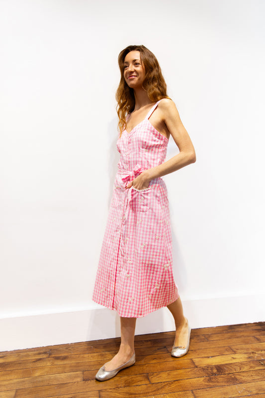 Robe vichy rose à bretelles – Marie