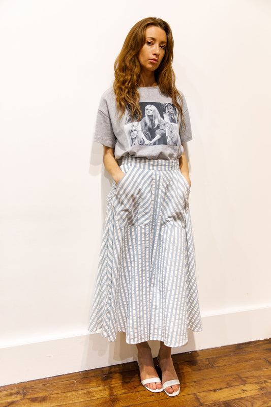 Jupe midi seersucker bleu – Parasola