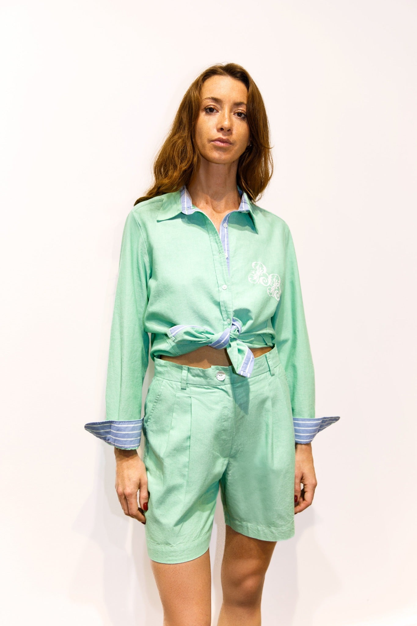 Short à pinces en coton Oxford menthol – Ralph